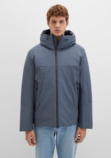 Mavi Kapüşonlu Gri Şişme Mont 0110663-80776