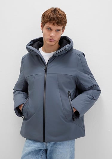  Mavi Kapüşonlu Gri Şişme Mont 0110663-80776
