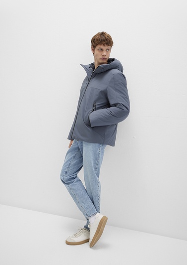  Mavi Kapüşonlu Gri Şişme Mont 0110663-80776