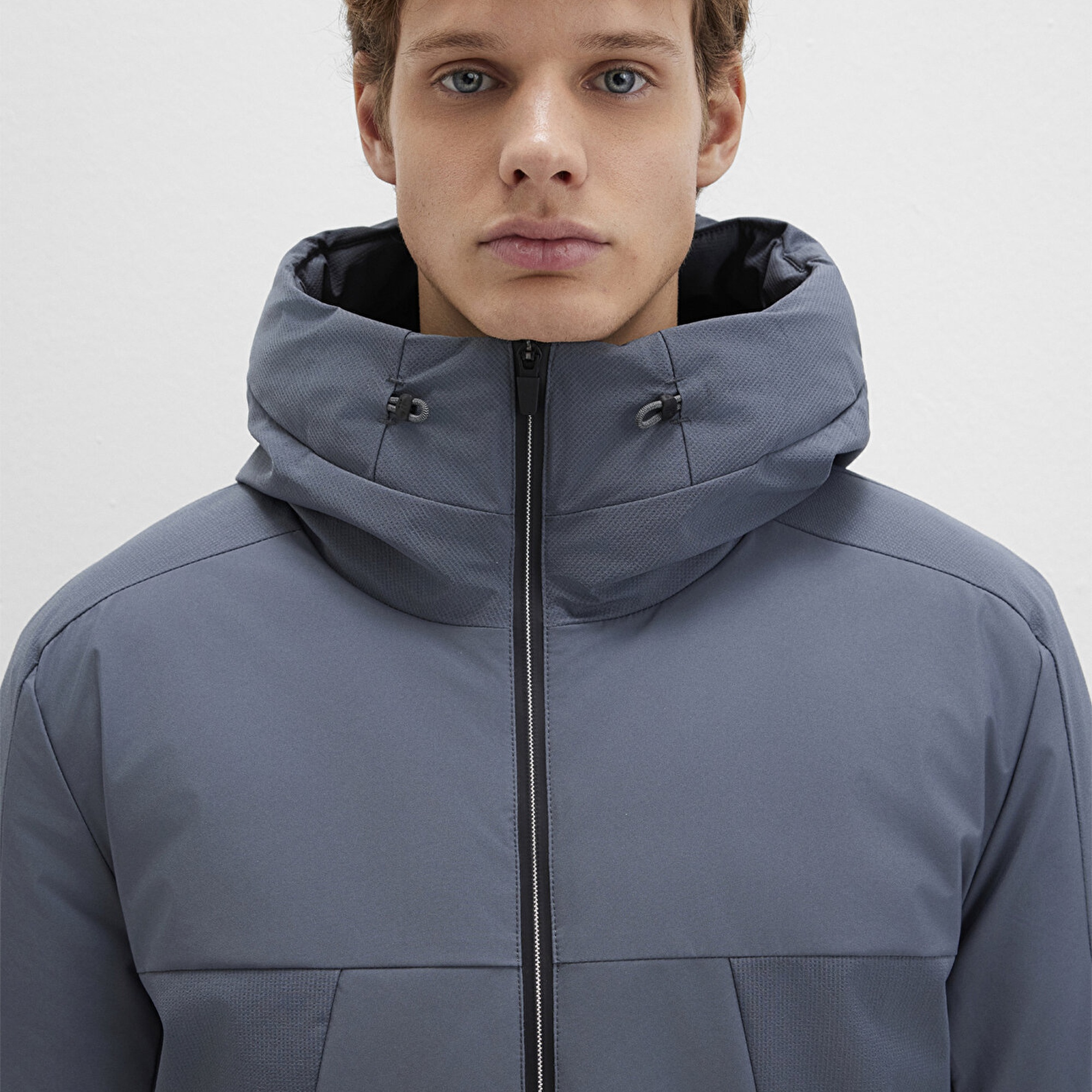 Mavi Kapüşonlu Gri Şişme Mont 0110663-80776