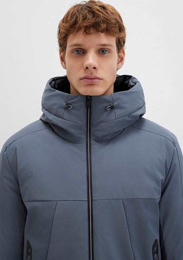  Mavi Kapüşonlu Gri Şişme Mont 0110663-80776