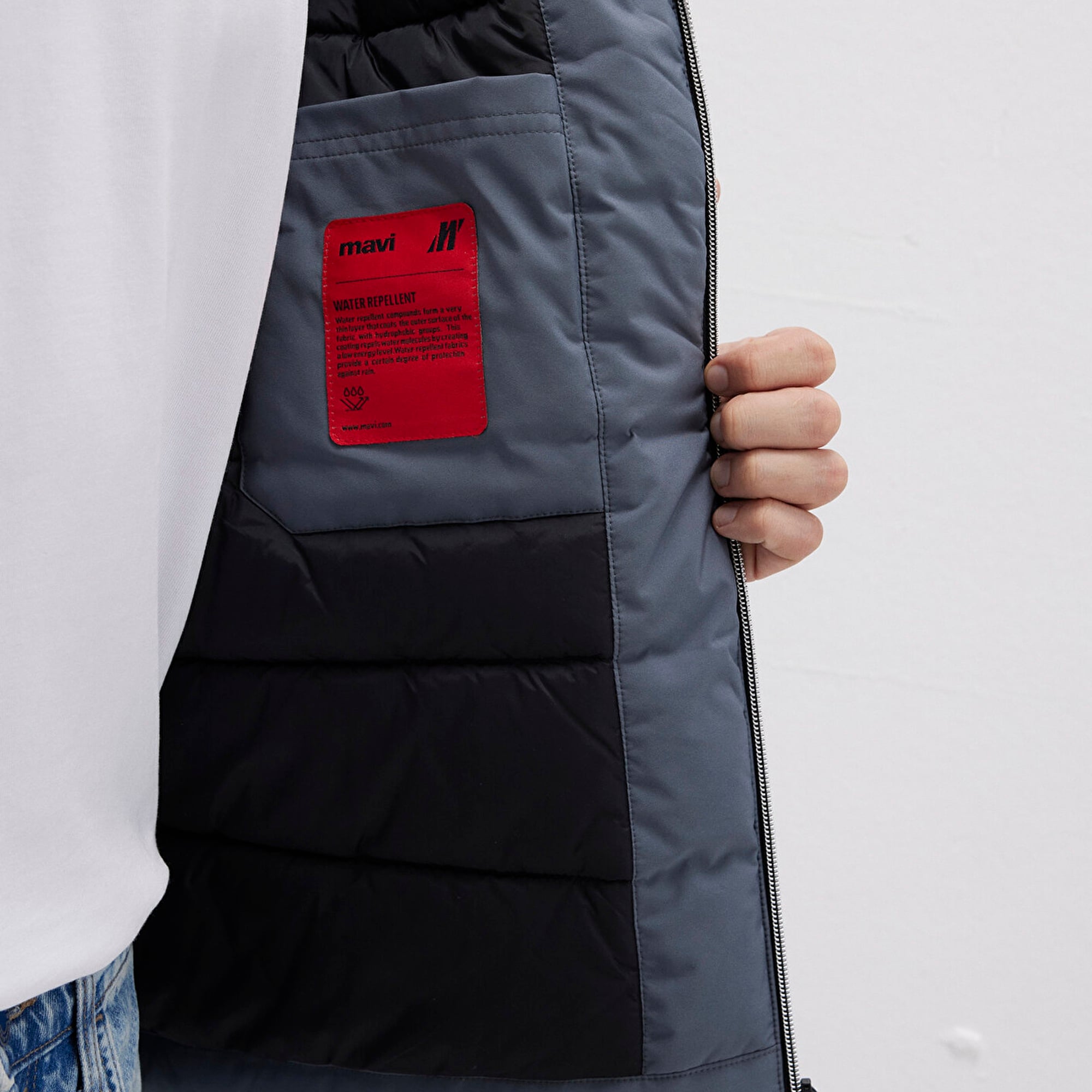 Mavi Kapüşonlu Gri Şişme Mont 0110663-80776