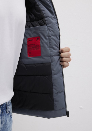  Mavi Kapüşonlu Gri Şişme Mont 0110663-80776