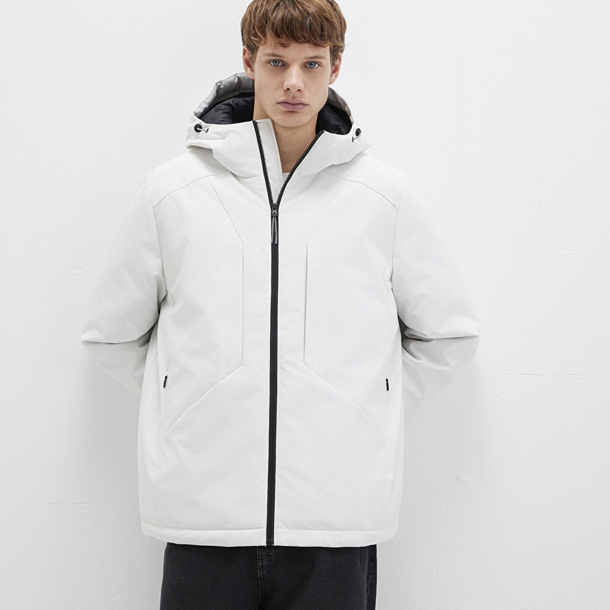 Mavi Kapüşonlu Gri Şişme Mont 0110441-83746