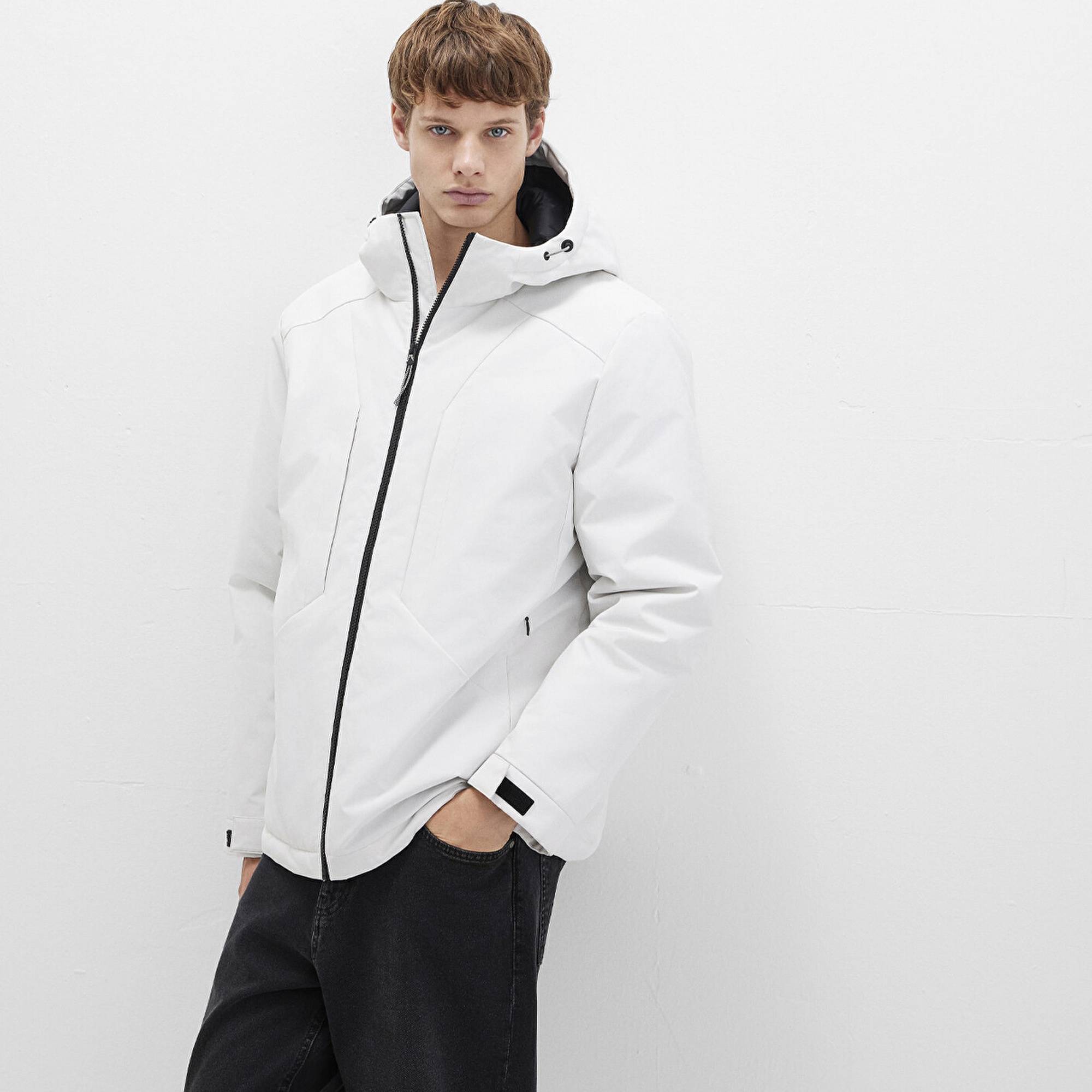 Mavi Kapüşonlu Gri Şişme Mont 0110441-83746