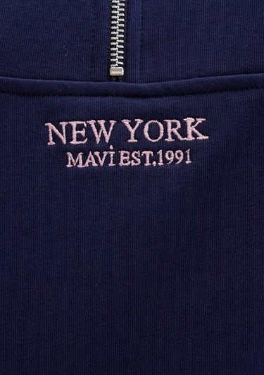  Mavi Yarı Fermuarlı Sırt Baskılı Lacivert Sweatshirt 1S10501-80729