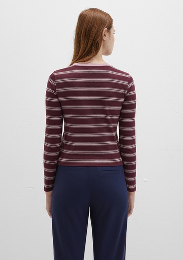  Mavi Uzun Kollu Çizgili Bordo Tişört Fitted / Vücuda Oturan Kesim 1613604-91193