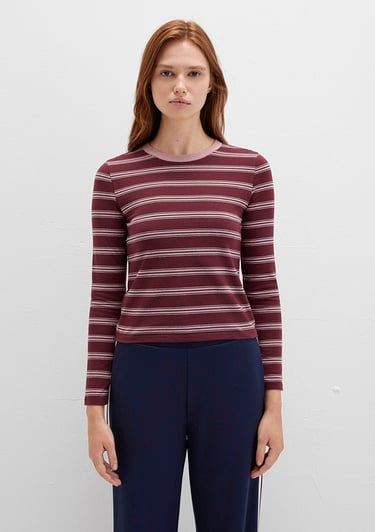  Mavi Uzun Kollu Çizgili Bordo Tişört Fitted / Vücuda Oturan Kesim 1613604-91193