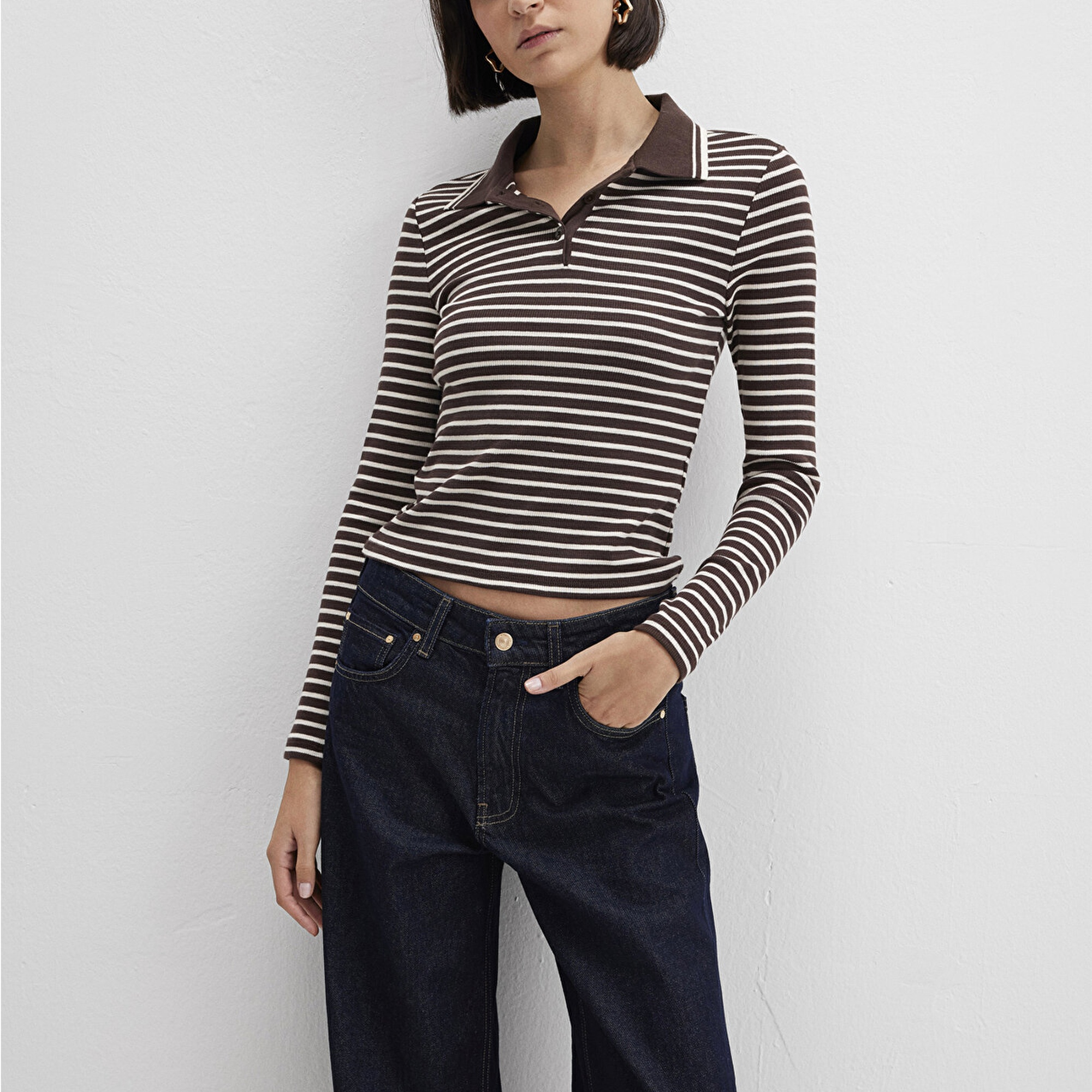 Mavi Kahverengi Polo Tişört Fitted / Vücuda Oturan Kesim 1613836-91456