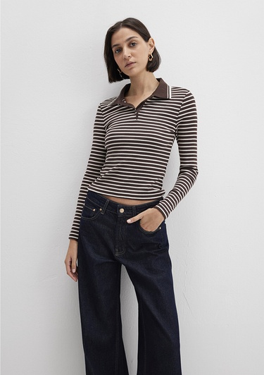  Mavi Kahverengi Polo Tişört Fitted / Vücuda Oturan Kesim 1613836-91456