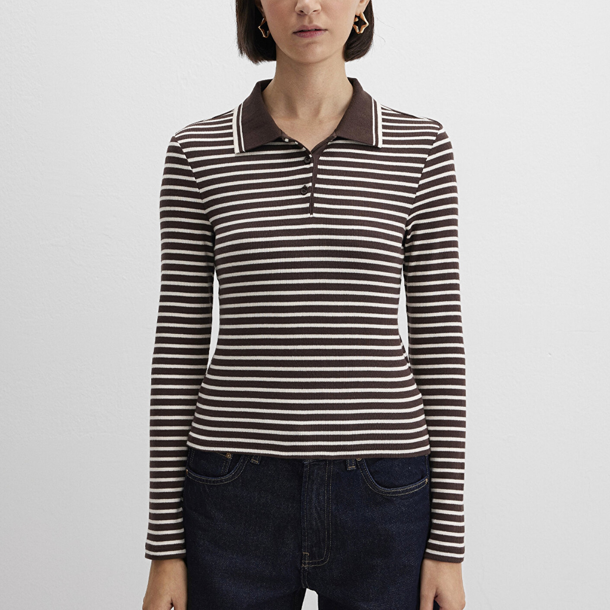 Mavi Kahverengi Polo Tişört Fitted / Vücuda Oturan Kesim 1613836-91456