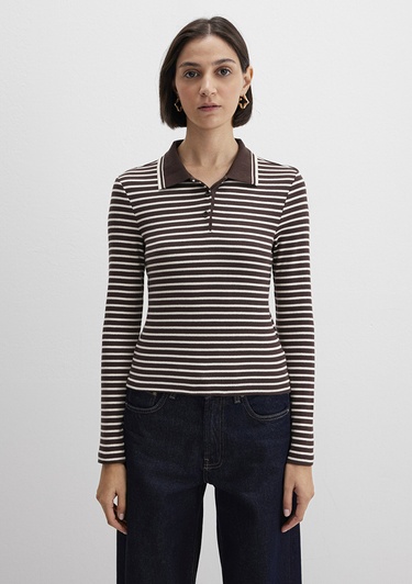  Mavi Kahverengi Polo Tişört Fitted / Vücuda Oturan Kesim 1613836-91456