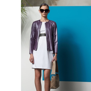  Deundria Kadın Fit Panelli Deri Ceket