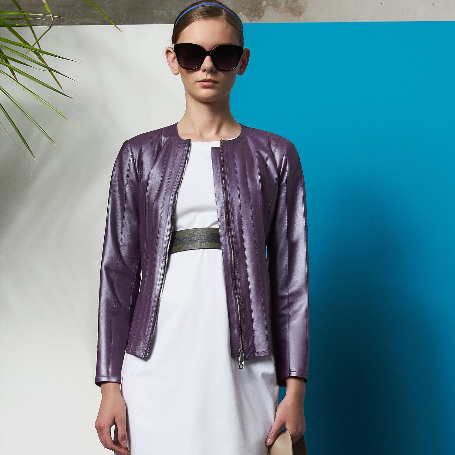  Deundria Kadın Fit Panelli Deri Ceket