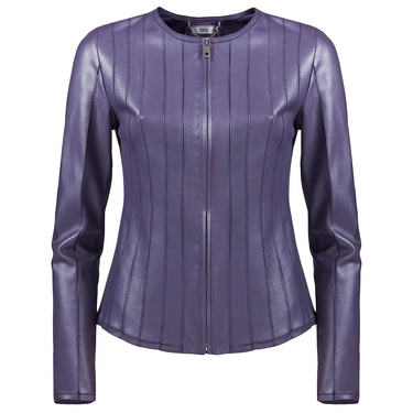  Deundria Kadın Fit Panelli Deri Ceket