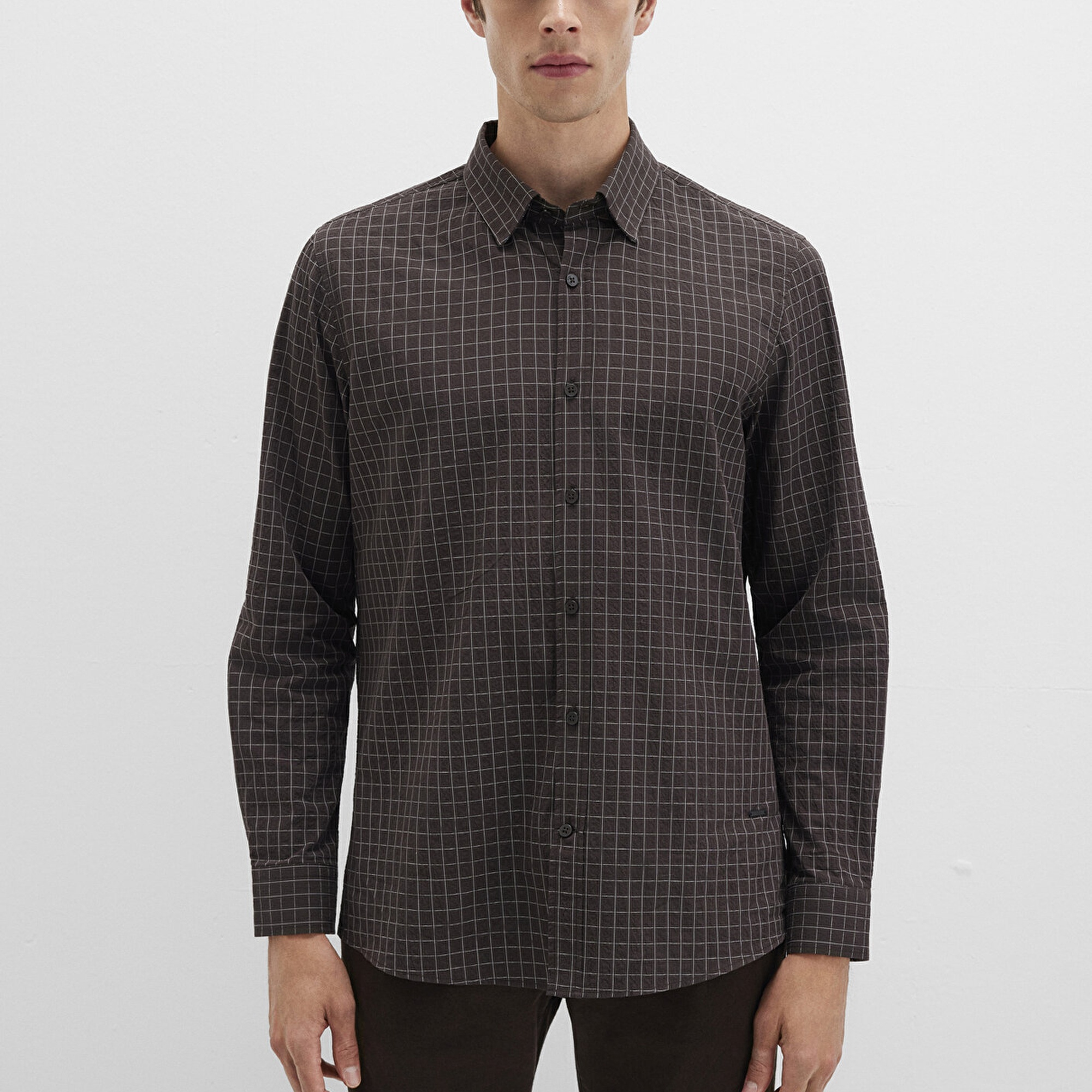 Mavi Kareli Kahverengi Gömlek Regular Fit / Normal Kesim 0211675-91012