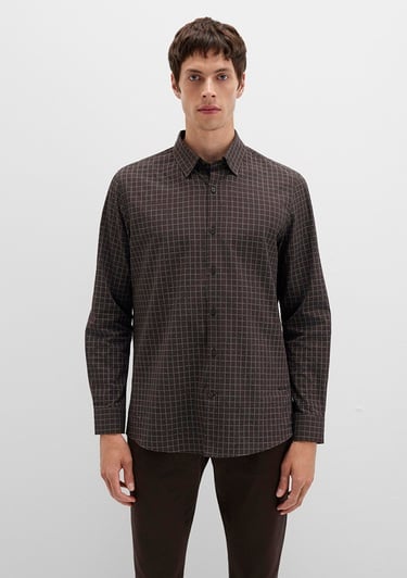  Mavi Kareli Kahverengi Gömlek Regular Fit / Normal Kesim 0211675-91012