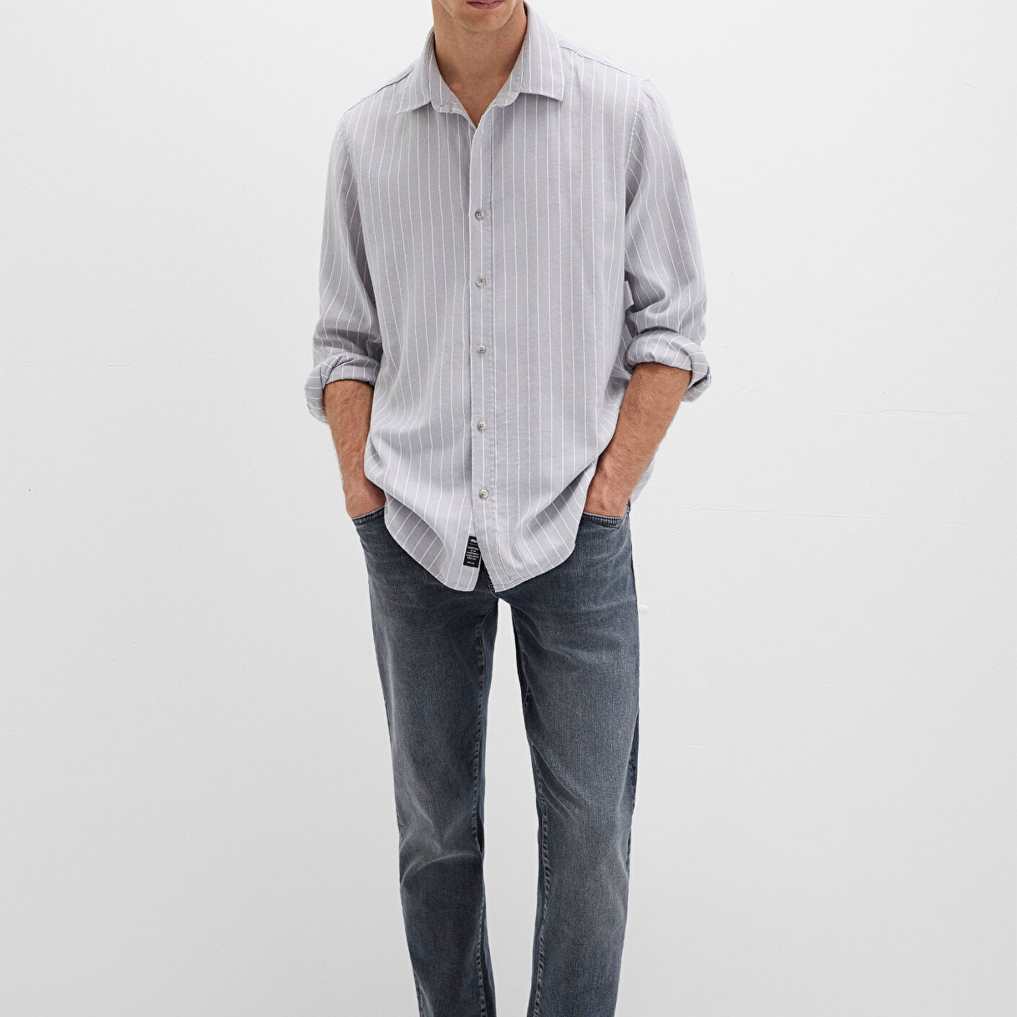 Mavi Çizgili Gri Gömlek Regular Fit / Normal Kesim 0211709-91016