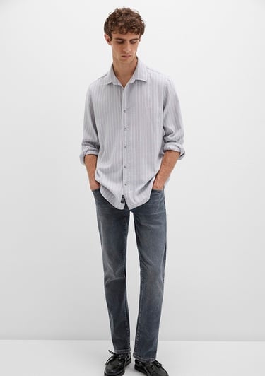  Mavi Çizgili Gri Gömlek Regular Fit / Normal Kesim 0211709-91016