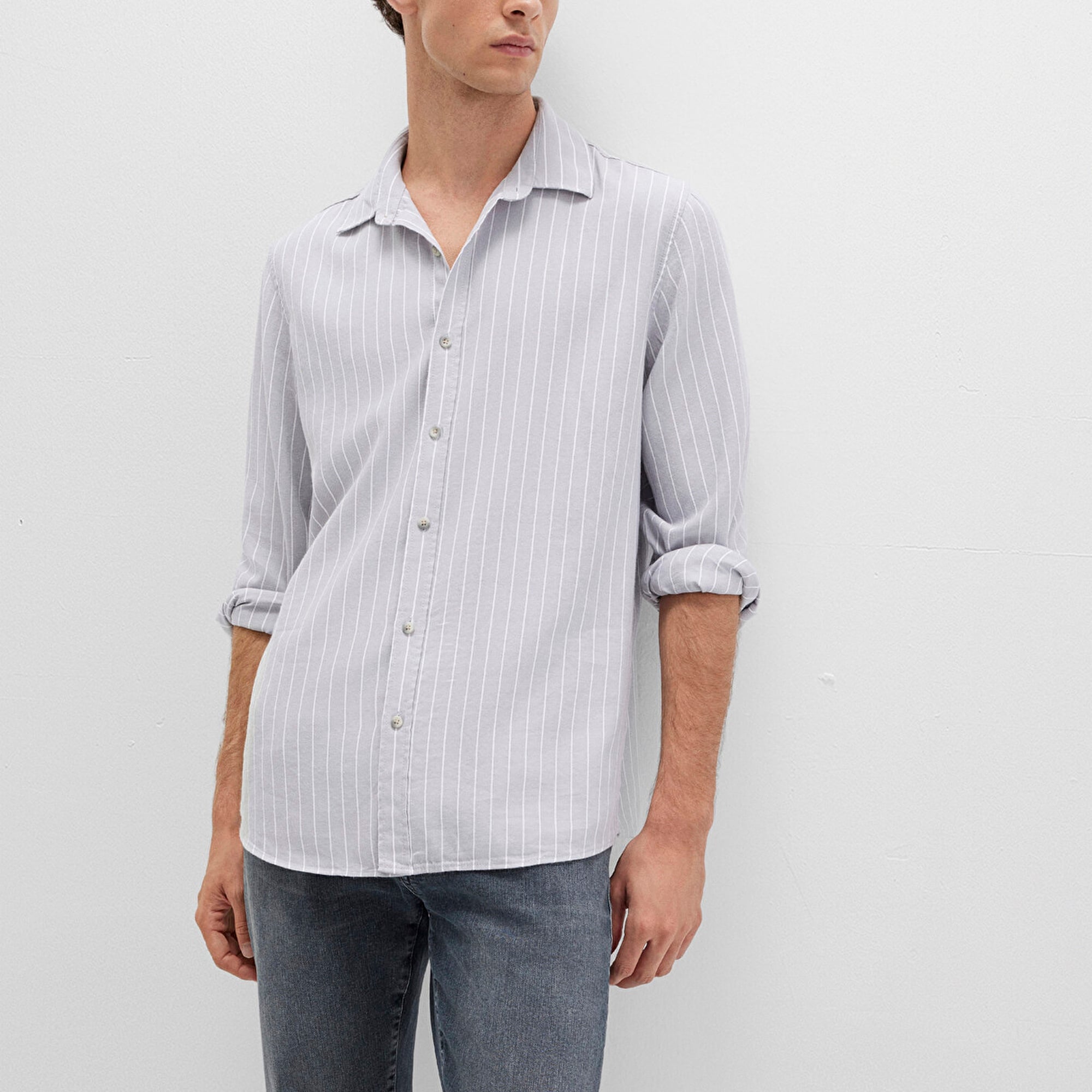 Mavi Çizgili Gri Gömlek Regular Fit / Normal Kesim 0211709-91016