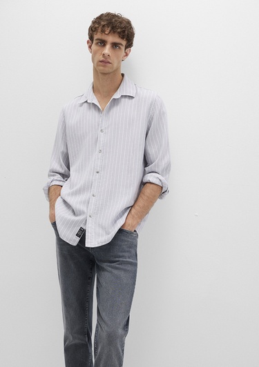  Mavi Çizgili Gri Gömlek Regular Fit / Normal Kesim 0211709-91016