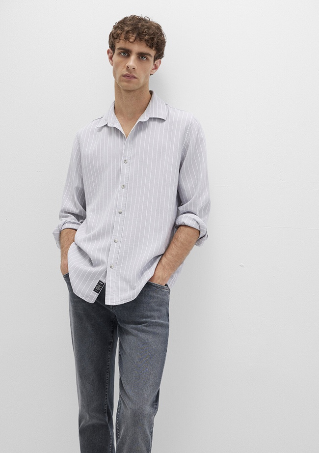  Mavi Çizgili Gri Gömlek Regular Fit / Normal Kesim 0211709-91016