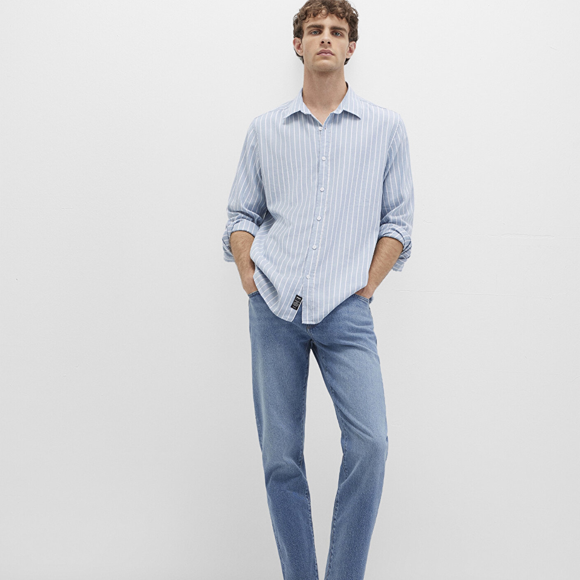 Mavi Çizgili Mavi Gömlek Regular Fit / Normal Kesim 0211709-90932