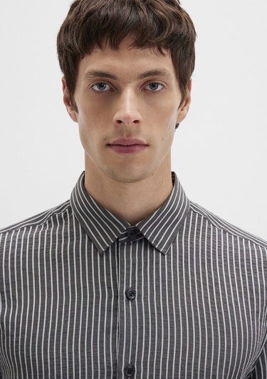  Mavi Çizgili Antrasit Gömlek Regular Fit / Normal Kesim 0211669-90902