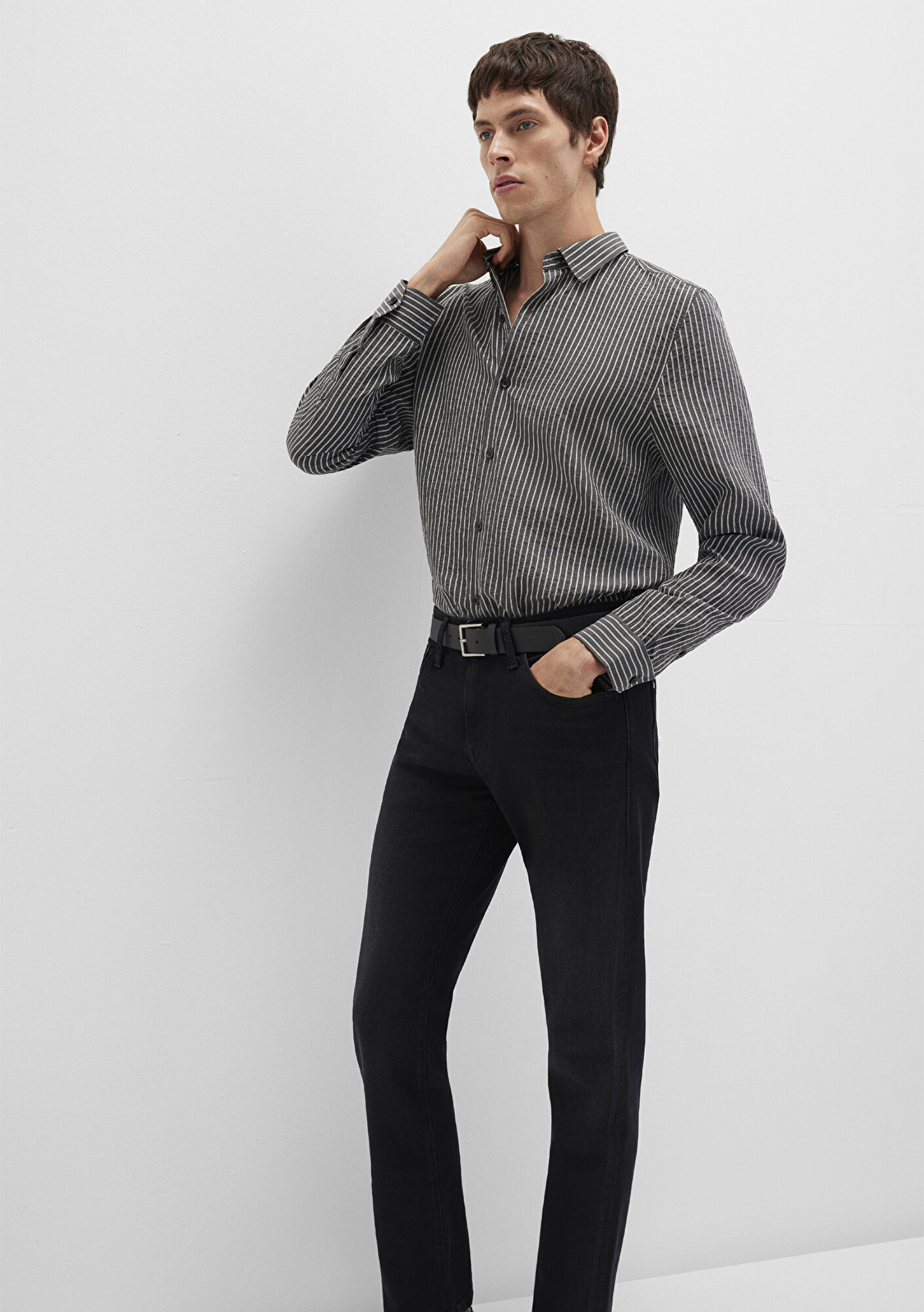  Mavi Çizgili Antrasit Gömlek Regular Fit / Normal Kesim 0211669-90902