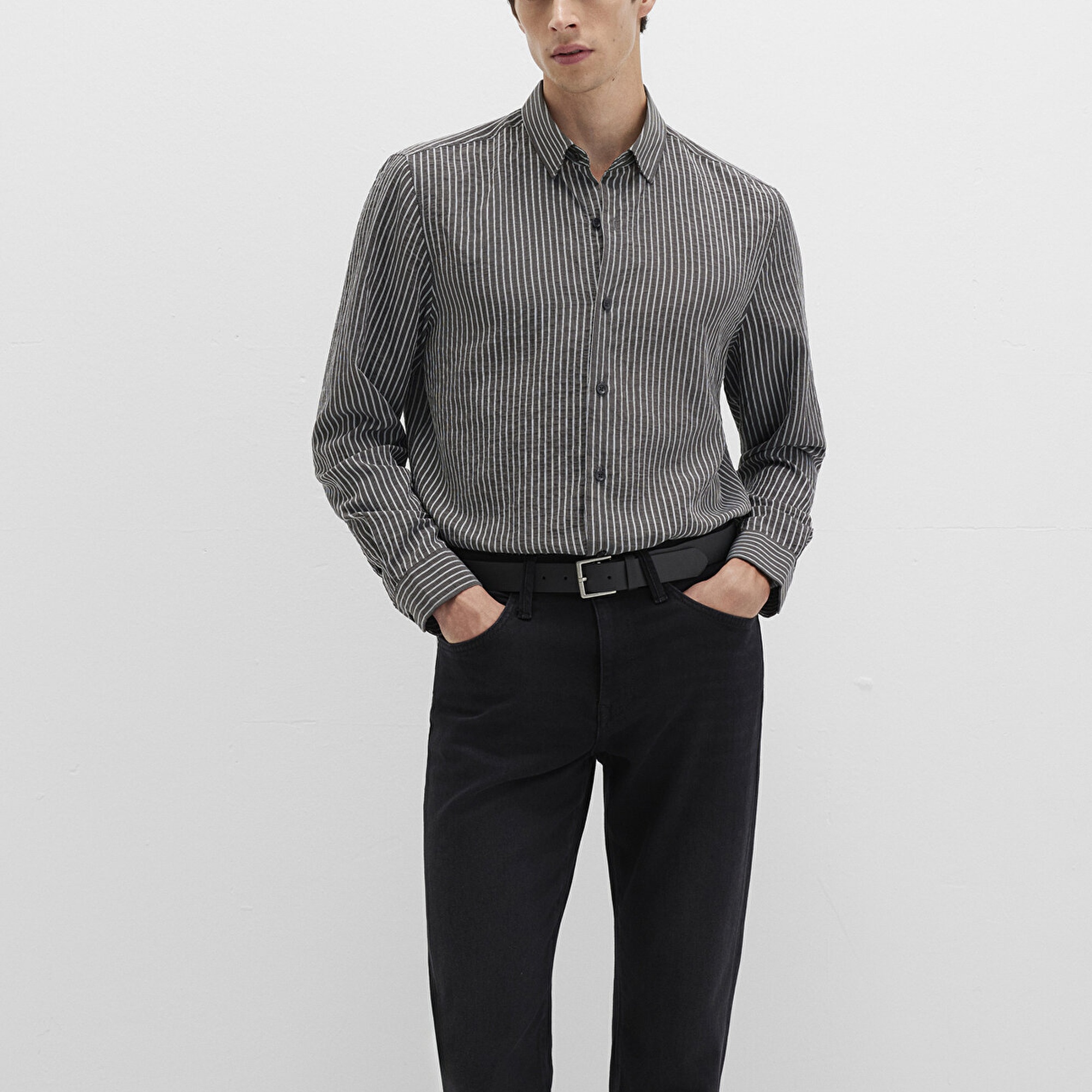 Mavi Çizgili Antrasit Gömlek Regular Fit / Normal Kesim 0211669-90902