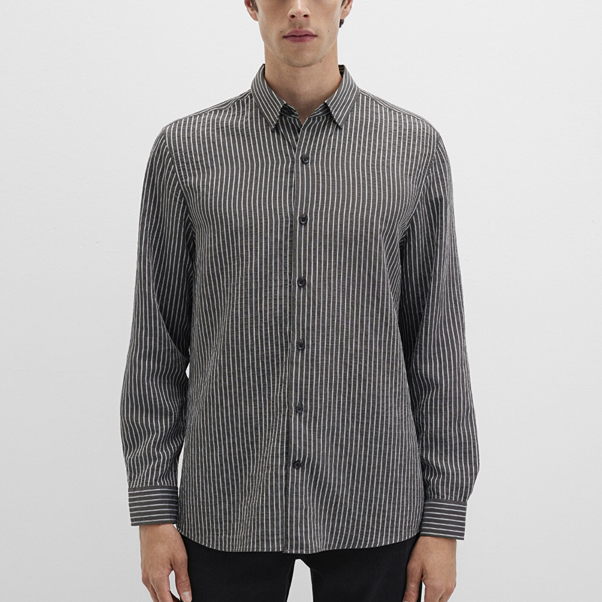 Mavi Çizgili Antrasit Gömlek Regular Fit / Normal Kesim 0211669-90902