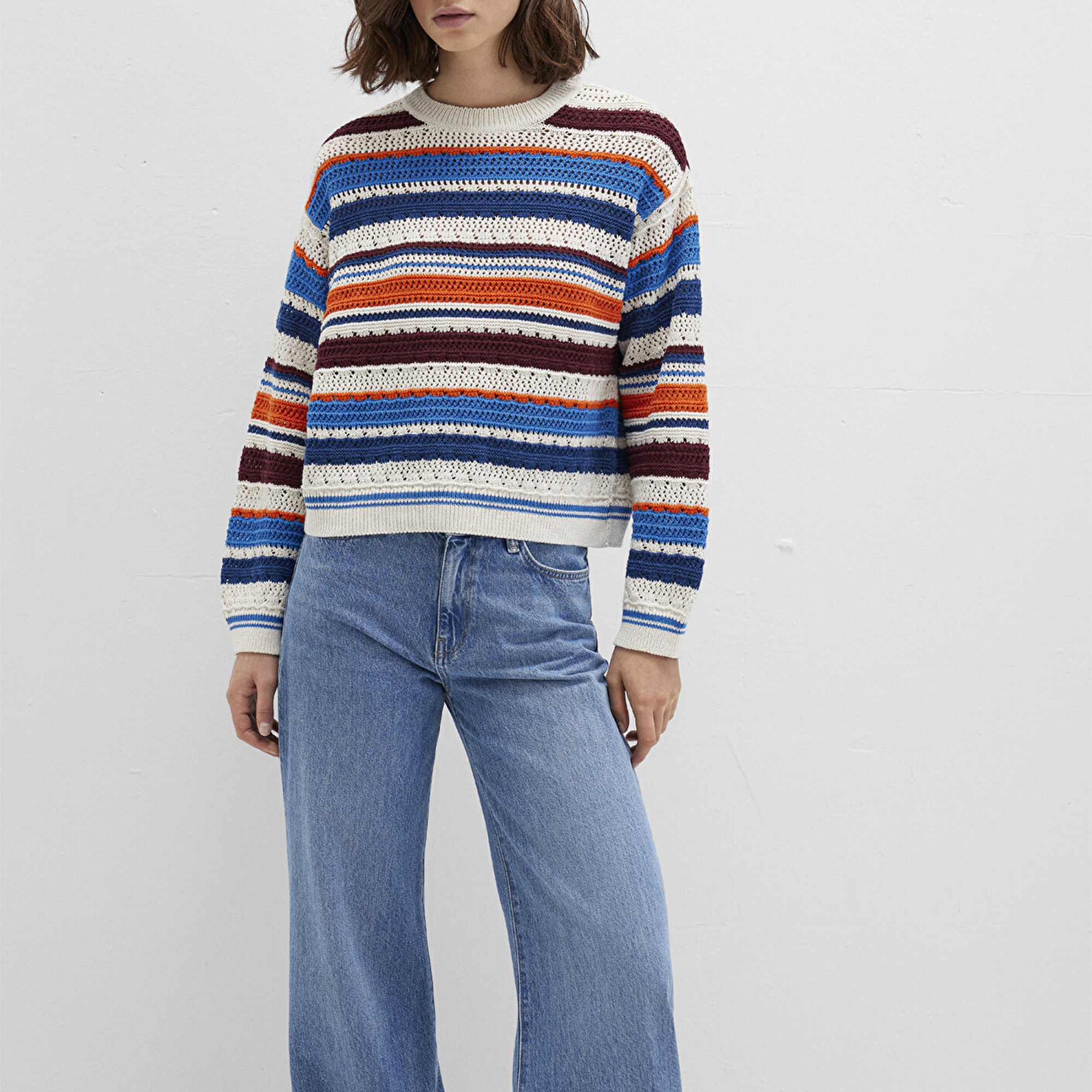 Mavi Jakarlı kazak Loose Fit / Bol Rahat Kesim 1710777-91041