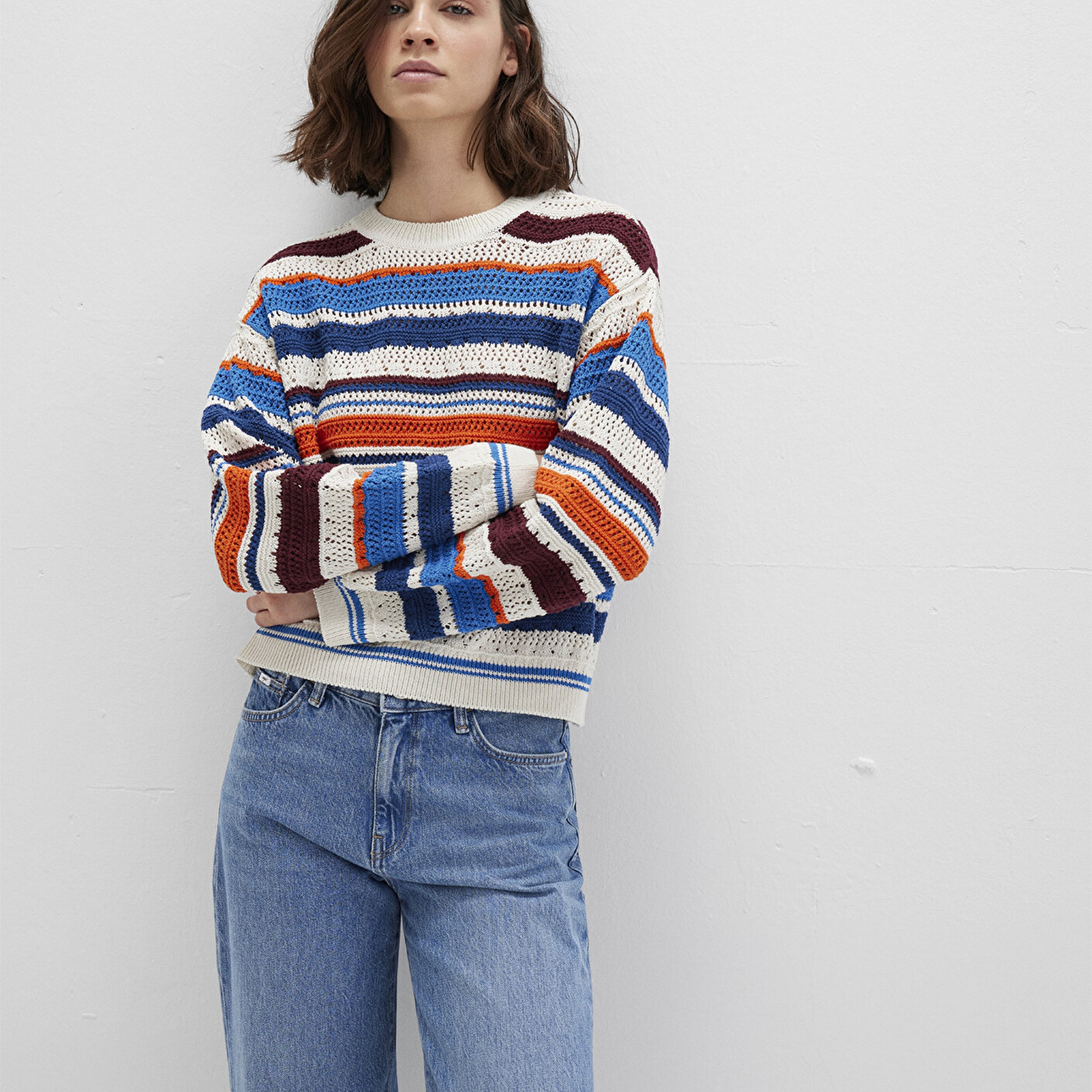 Mavi Jakarlı kazak Loose Fit / Bol Rahat Kesim 1710777-91041