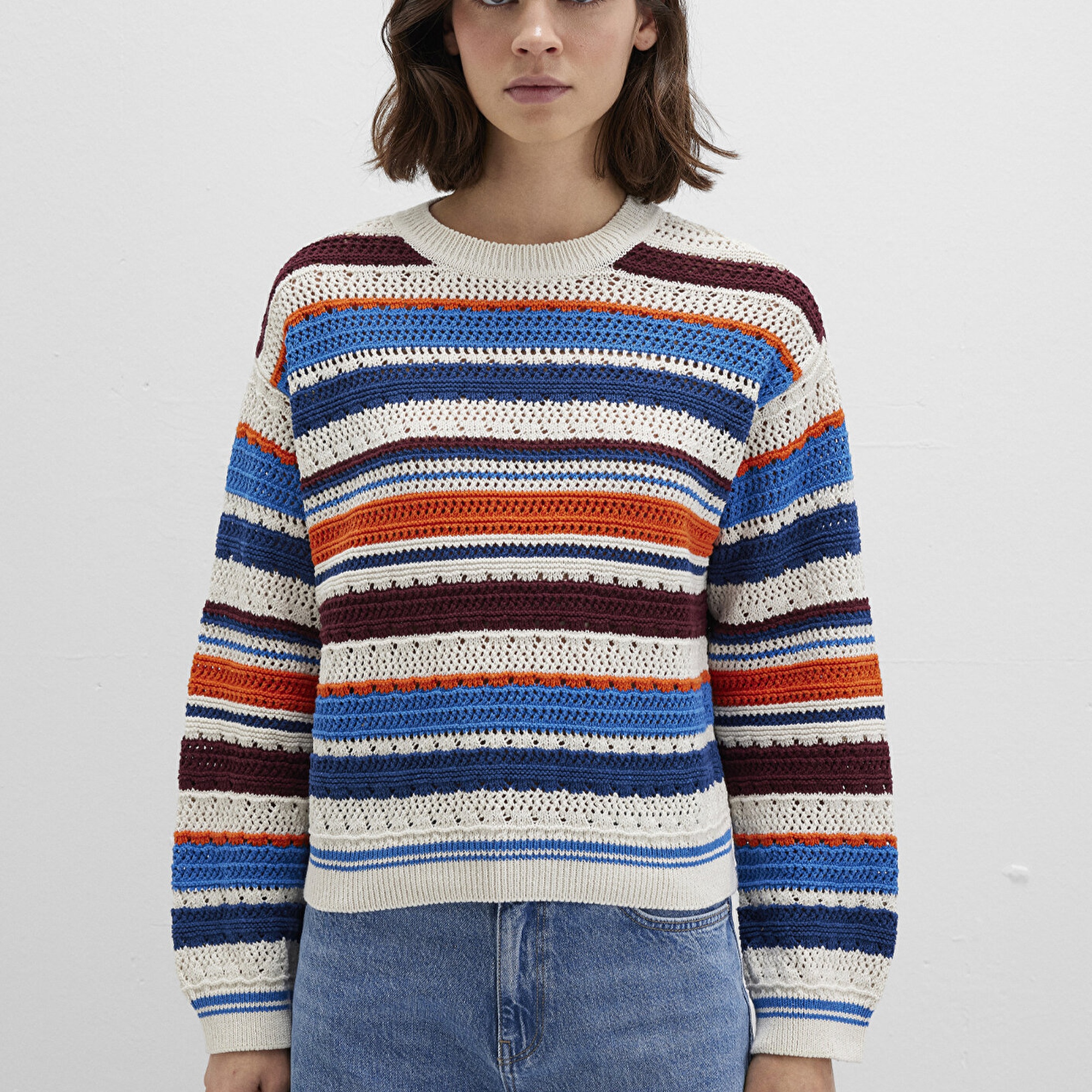 Mavi Jakarlı kazak Loose Fit / Bol Rahat Kesim 1710777-91041