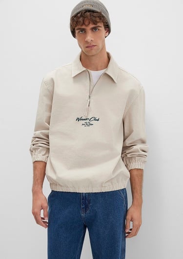  Mavi Yarı Fermuarlı Ekru Gömlek Oversize / Geniş Kesim 0211784-81202