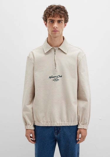  Mavi Yarı Fermuarlı Ekru Gömlek Oversize / Geniş Kesim 0211784-81202