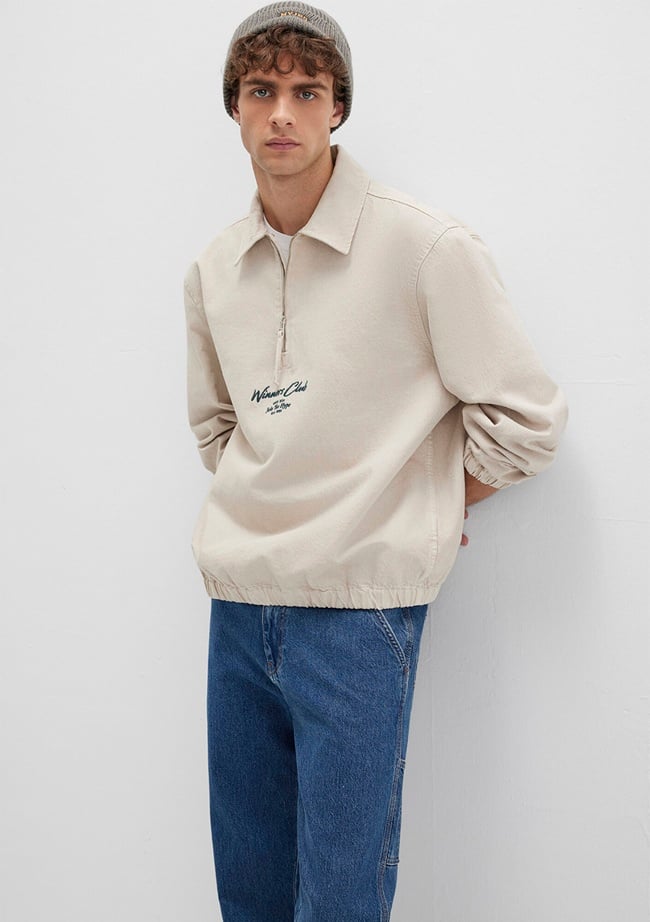  Mavi Yarı Fermuarlı Ekru Gömlek Oversize / Geniş Kesim 0211784-81202