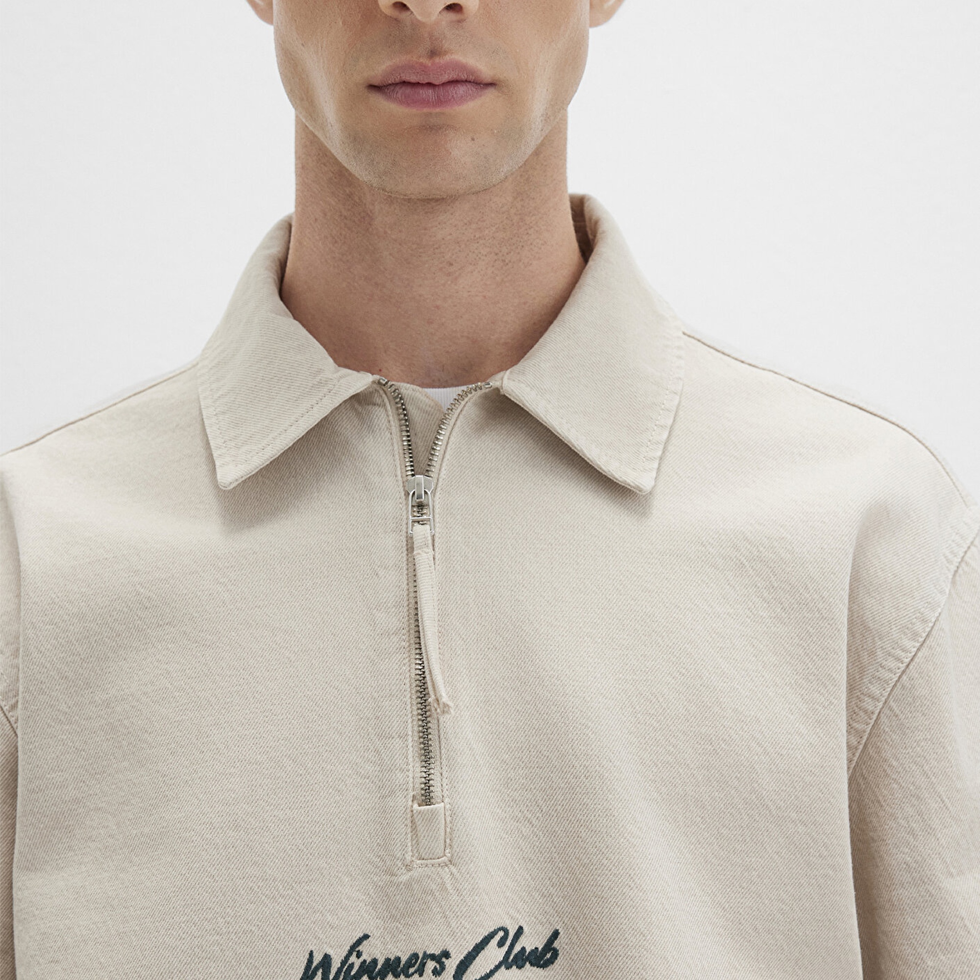 Mavi Yarı Fermuarlı Ekru Gömlek Oversize / Geniş Kesim 0211784-81202