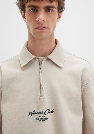  Mavi Yarı Fermuarlı Ekru Gömlek Oversize / Geniş Kesim 0211784-81202