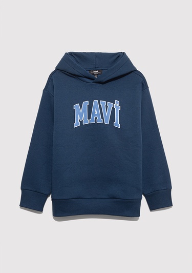  Mavi Mavi Logo Baskılı Lacivert Kapüşonlu Sweatshirt 6610110-70720