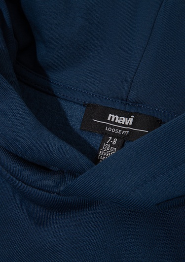  Mavi Mavi Logo Baskılı Lacivert Kapüşonlu Sweatshirt 6610110-70720