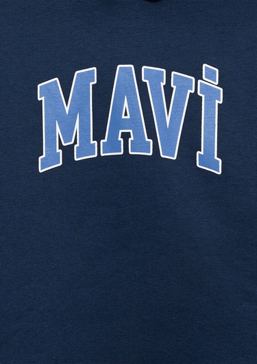  Mavi Mavi Logo Baskılı Lacivert Kapüşonlu Sweatshirt 6610110-70720