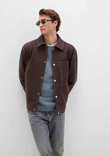  Mavi Cep Detaylı Kahverengi Gömlek Oversize / Geniş Kesim 0211779-70219