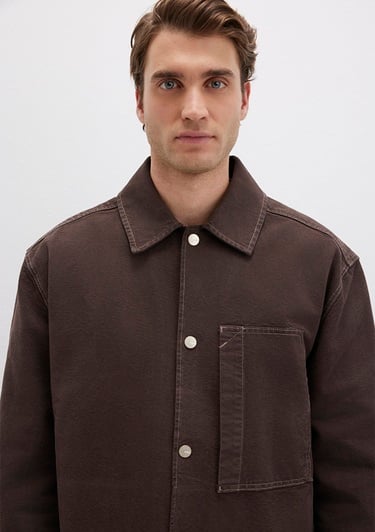  Mavi Cep Detaylı Kahverengi Gömlek Oversize / Geniş Kesim 0211779-70219