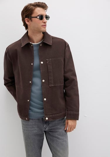  Mavi Cep Detaylı Kahverengi Gömlek Oversize / Geniş Kesim 0211779-70219