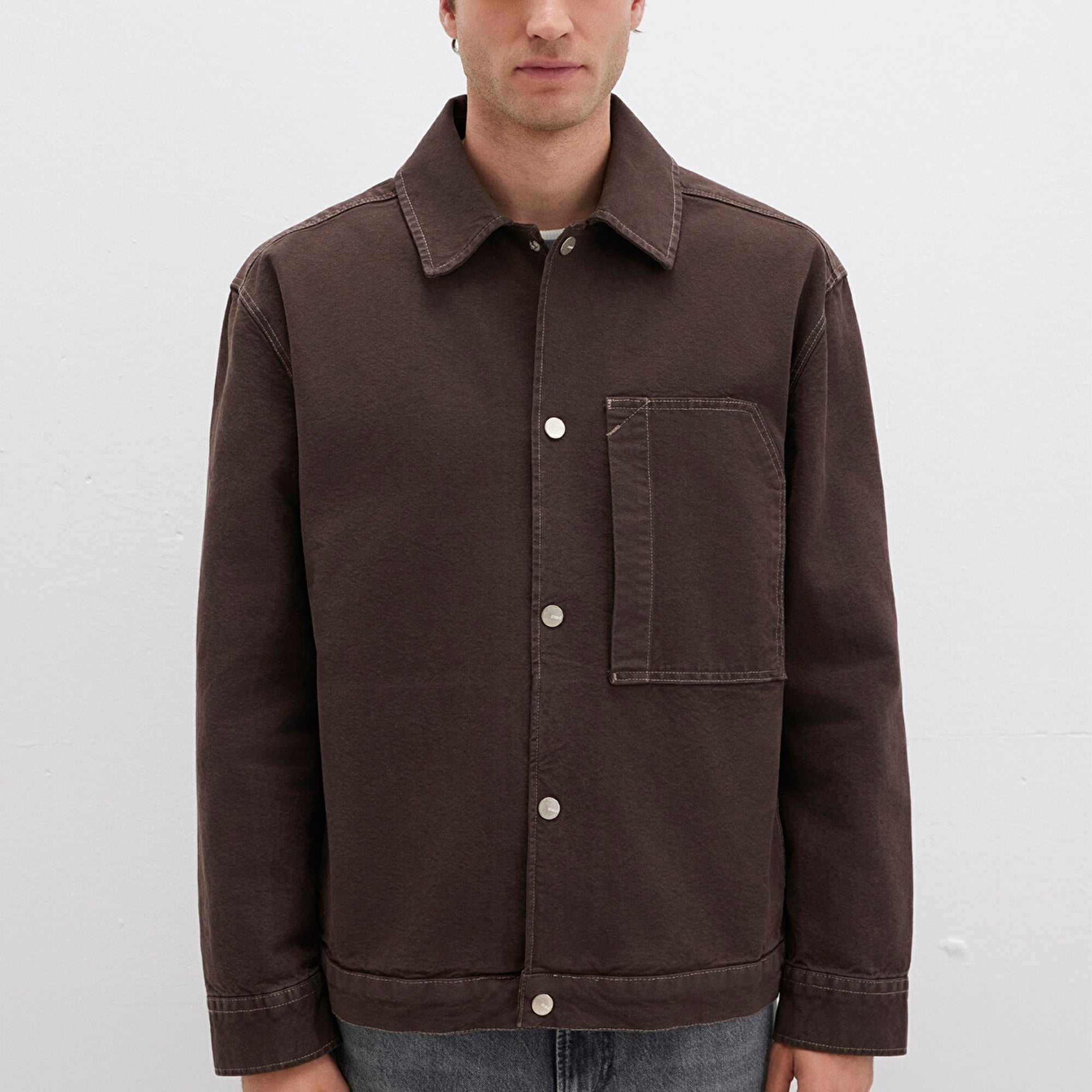 Mavi Cep Detaylı Kahverengi Gömlek Oversize / Geniş Kesim 0211779-70219