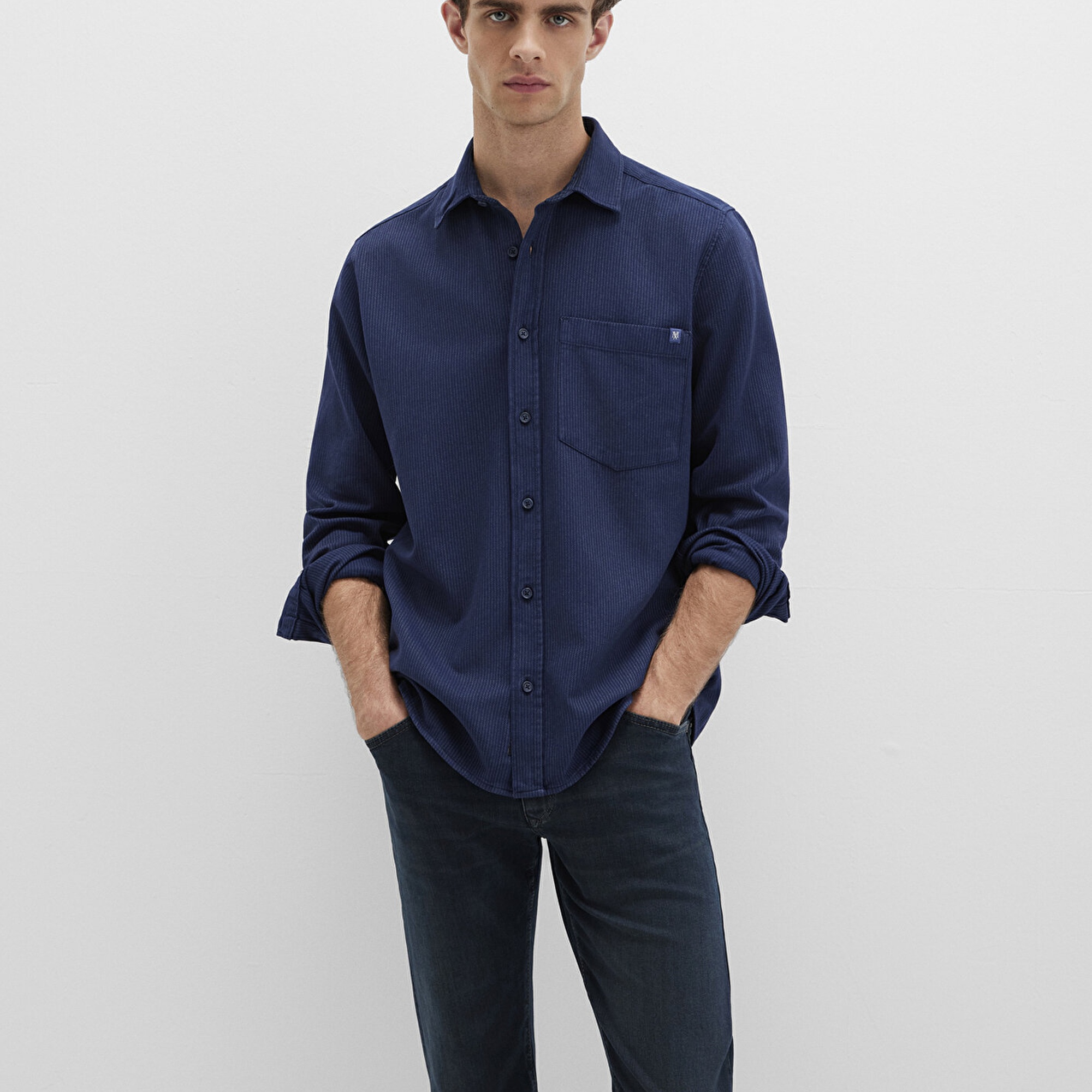 Mavi Çizgili Lacivert Gömlek Regular Fit / Normal Kesim 0211775-91324