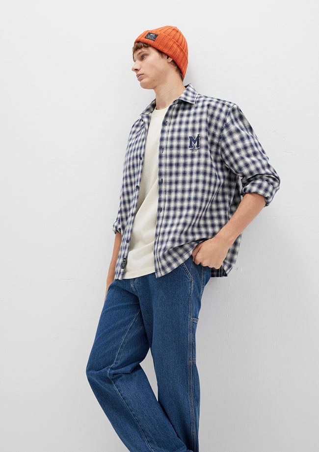  Mavi M Logo Baskılı Kareli Mavi Gömlek Loose Fit / Bol Rahat Kesim 0211782-91299