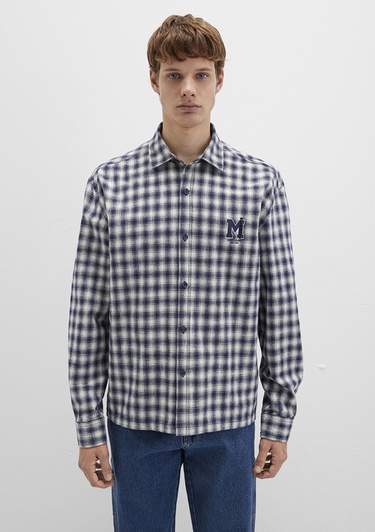  Mavi M Logo Baskılı Kareli Mavi Gömlek Loose Fit / Bol Rahat Kesim 0211782-91299