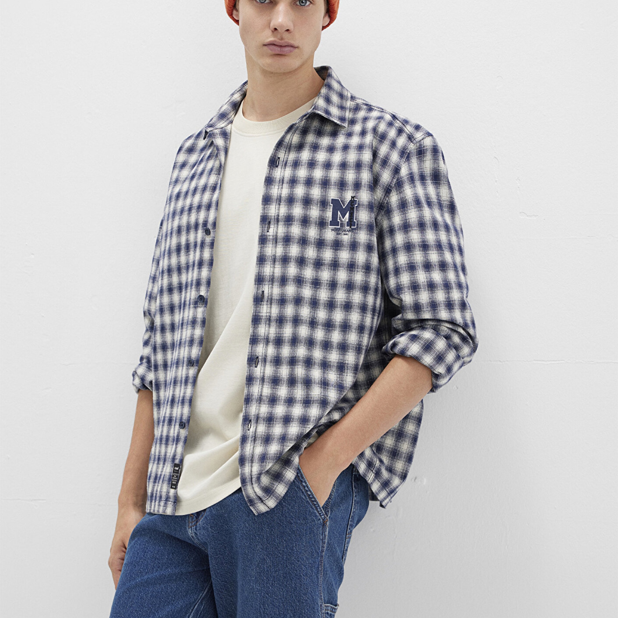 Mavi M Logo Baskılı Kareli Mavi Gömlek Loose Fit / Bol Rahat Kesim 0211782-91299